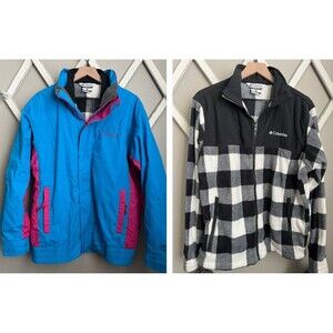 Columbia Bugaboo '86 Mens L Interchange 3-in-1 Winter Jacket Plaid Fleece Lining
